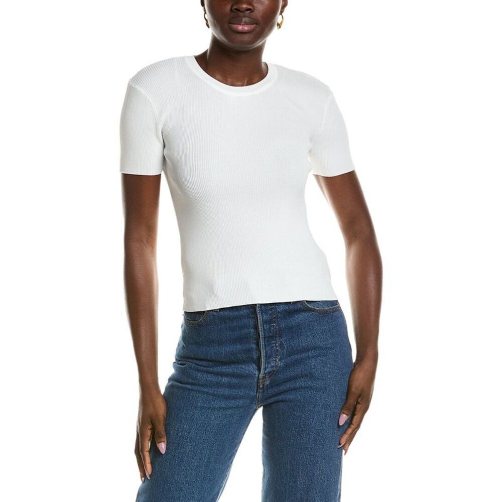 T Tahari Womens  Ribbed Top, White